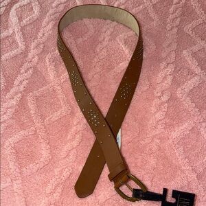 INC International Concepts Tan Studded Belt with Gold Buckle